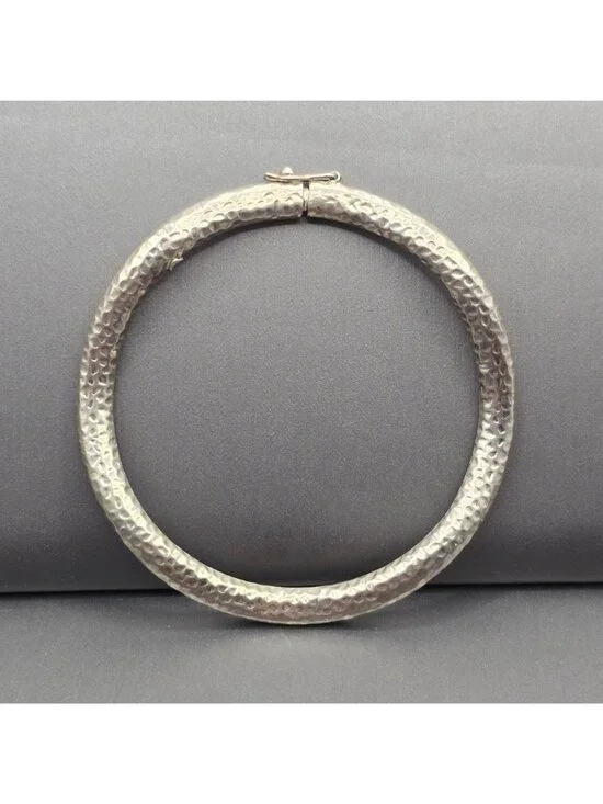 VTG Hammered Sterling Silver Bangle Bracelet Wavy Puffy Organic Statement 7.5" - Picture 2 of 10